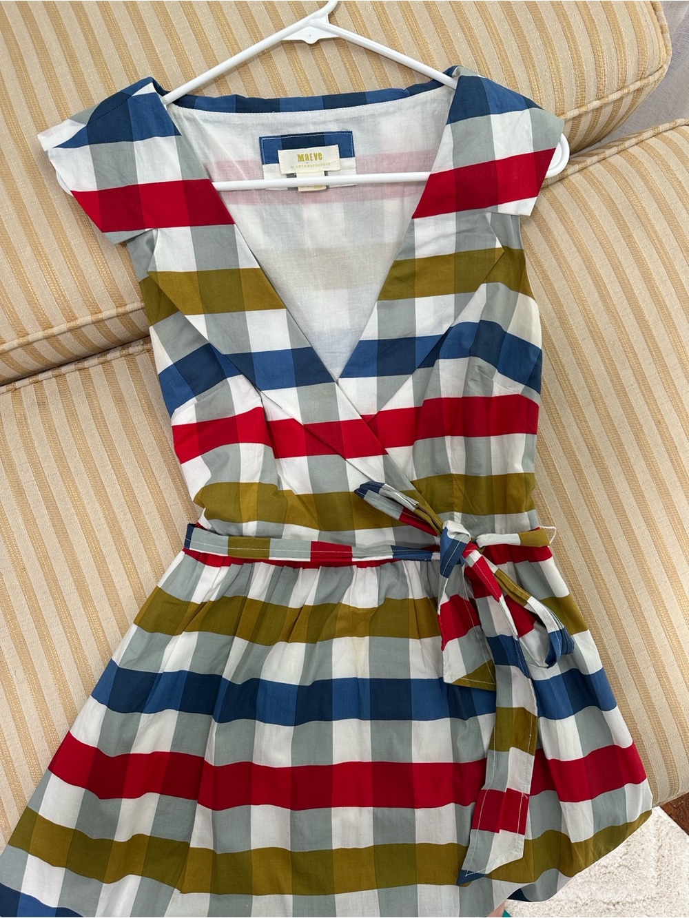 Maeve Multicolor Striped Wrap Dress — Red, Blue & Olive Bands